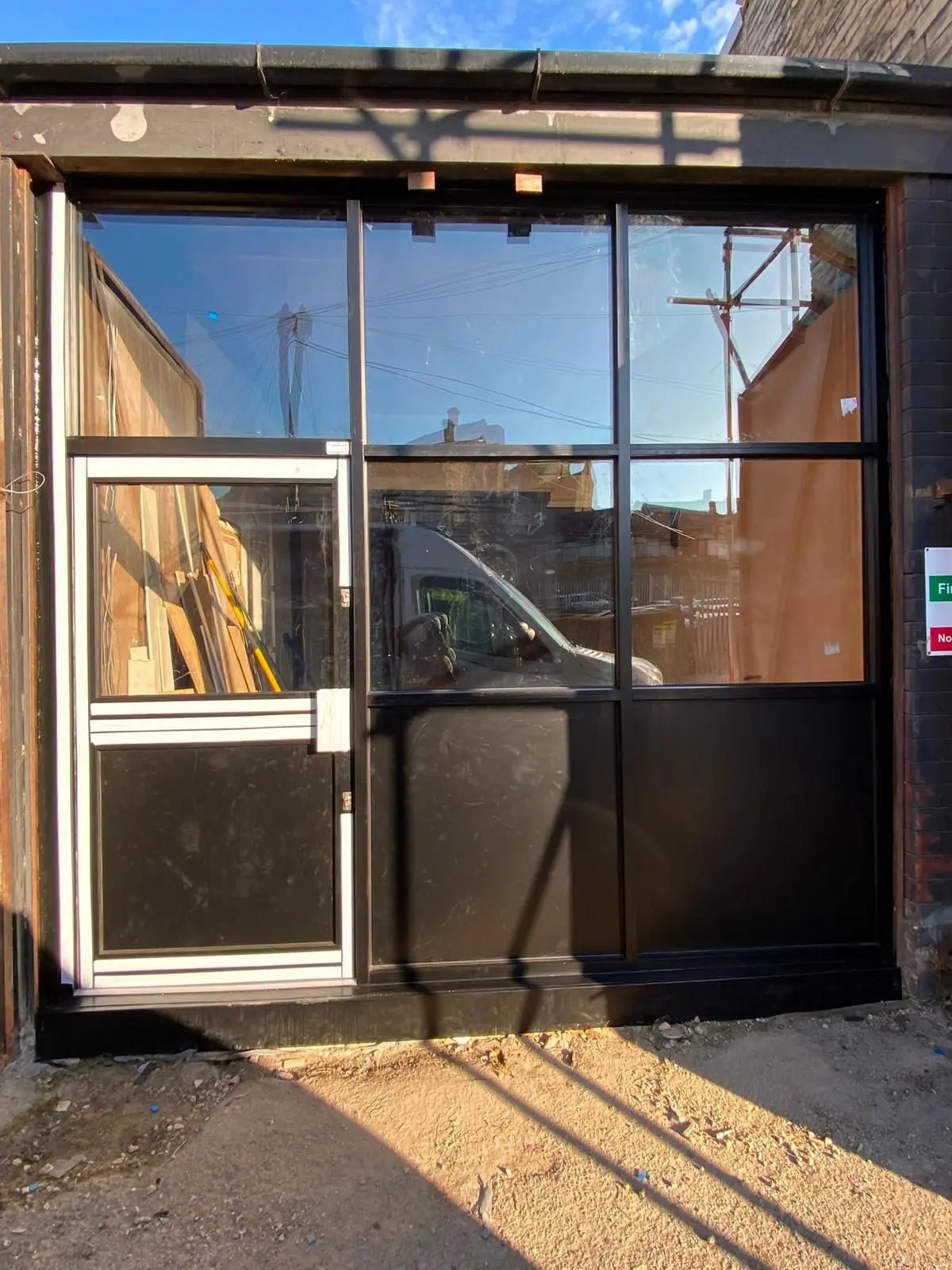 Completed black aluminium commercial entrance