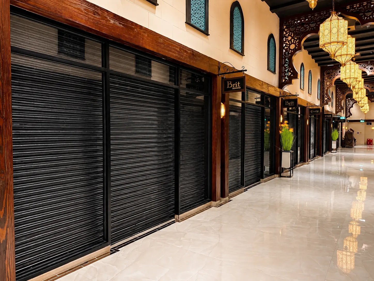 Completed commercial shopfront and roller shutter installation